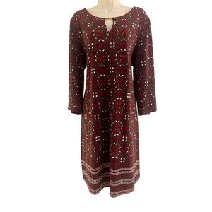 Tacera Gray Rust Fuchsia Print Keyhole Midi Shift Dress Size 2X 18‎ 20 Plus Sz